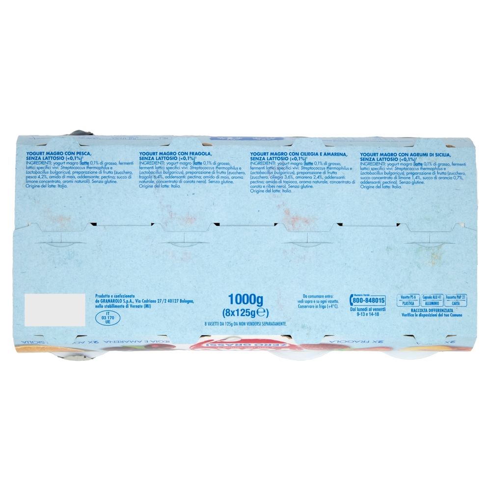 Yomo Zero Grassi Pesca, Fragola, Ciliegia e Amarena, Agrumi di Sicilia 8 x 125 g